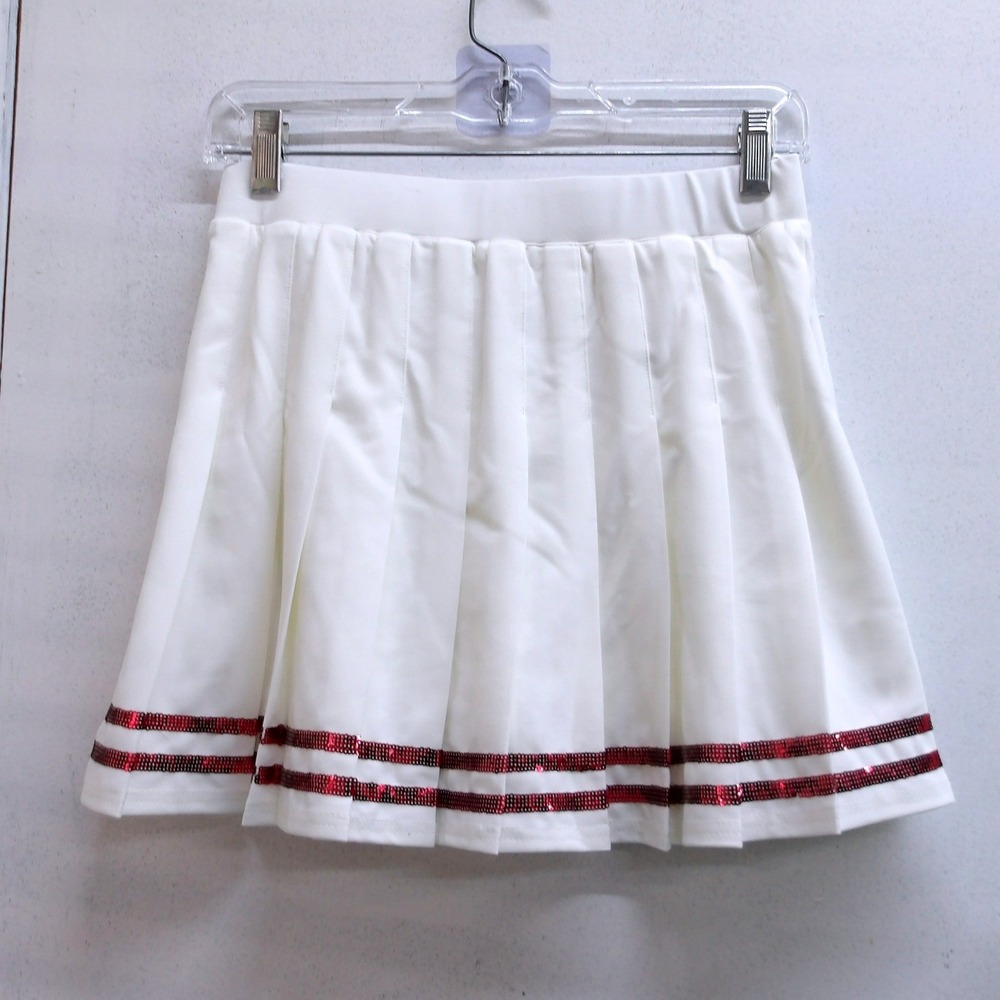 Fantastic Fawn Womens White Pleated Mini Skort Cheer Red Sequin Lg / #26223